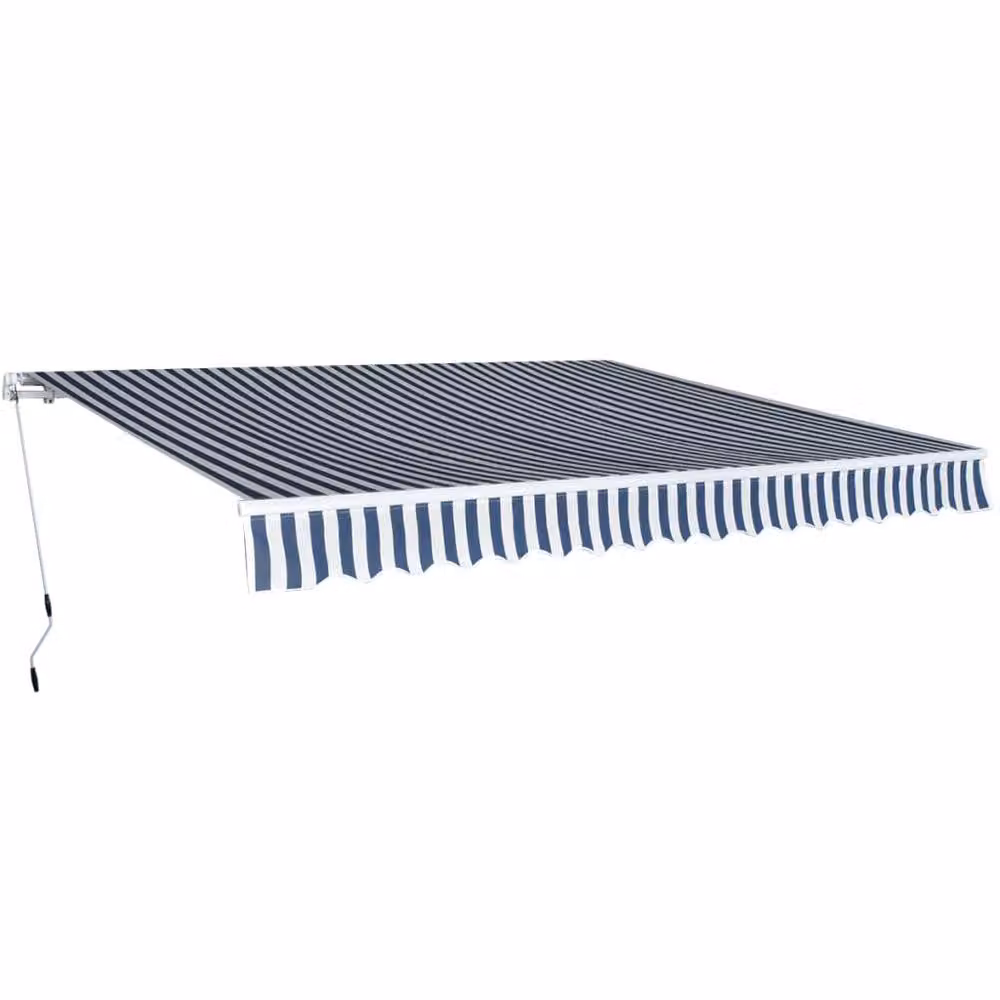 Berkfield Home Manual Operated Folding Awning, Blue and White Striped, 400 cm – 2