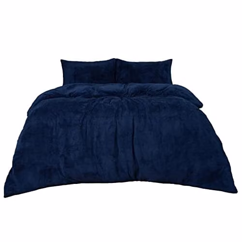 Brentfords Teddy Fleece Duvet Cover and Pillowcase Set, Blue, W/D/H: 200 x 200 x 50 x 75 cm