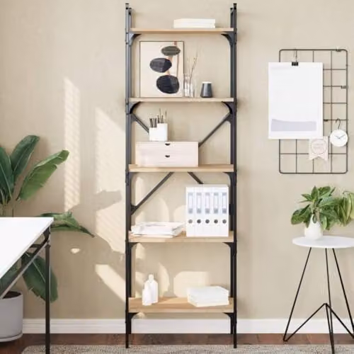 vidaXL 5-Tier Industrial Bookcase in Sonoma Oak, W: 56 cm, D: 31.5 cm, H: 174 cm – 2