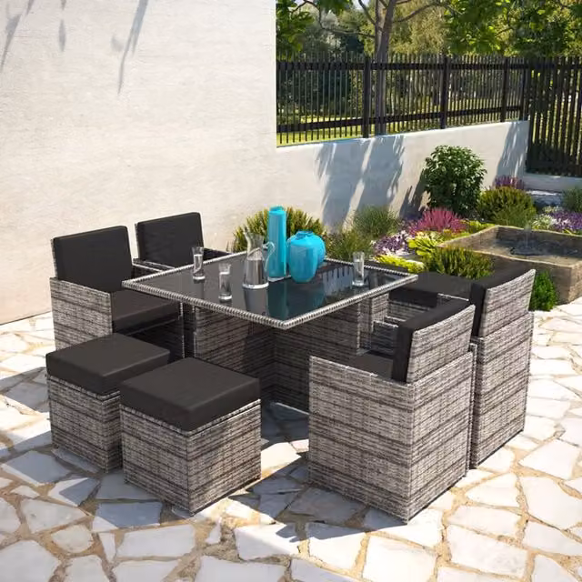 BillyOh Modica 8 Seater Cube Rattan Dining Set in Grey