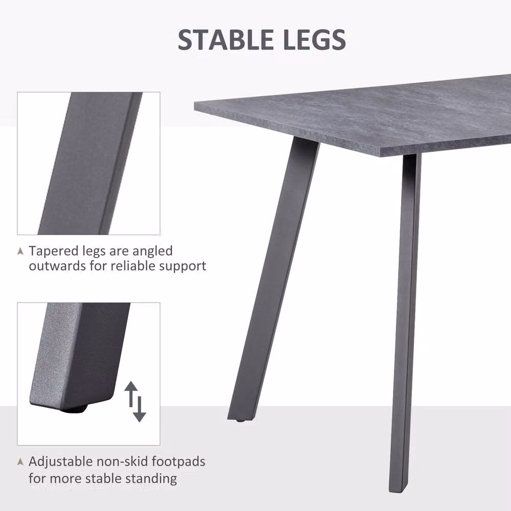 ERGOVEXA Mid-Century Rectangular Dining Table in Grey, Height Adjustable, W/D/H: 120 x 80 x 76 cm – 4