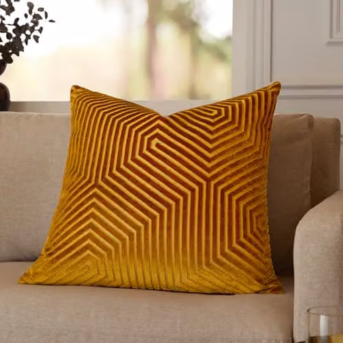 Paoletti Evoke Gold Velvet Square Cushion with Polyester Filling, W/D/H: 45 x 45 x 45 cm – 5