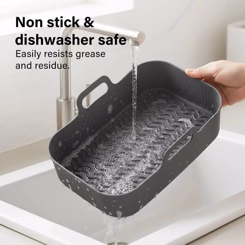 EONLION 2 Piece Foldable Non-Stick Silicone Air Fryer and Microwave Trays, Black – 3