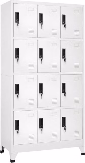 Berkfield Home Modern Steel Locker Cabinet in White, W/D/H: 90 x 45 x 180 cm