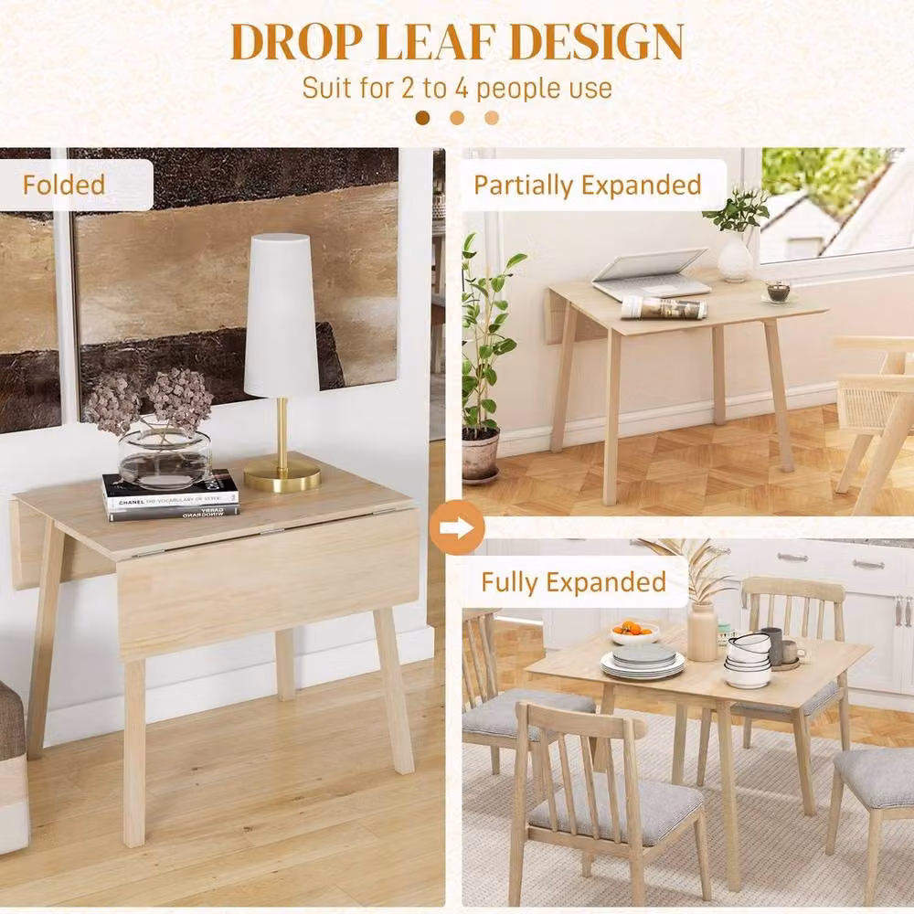 Kelvenix Natural Wood Folding Drop Leaf Dining Table – 2