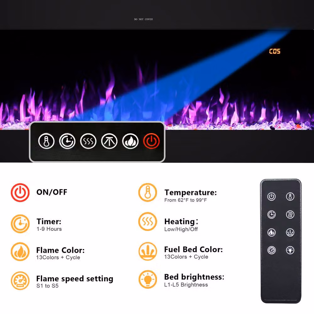 Omni-Burn Black 3-Side Electric Fireplace with 13 Colours and 5 Speeds, W/D/H: 106 x 17.64 x 50 cm – 3
