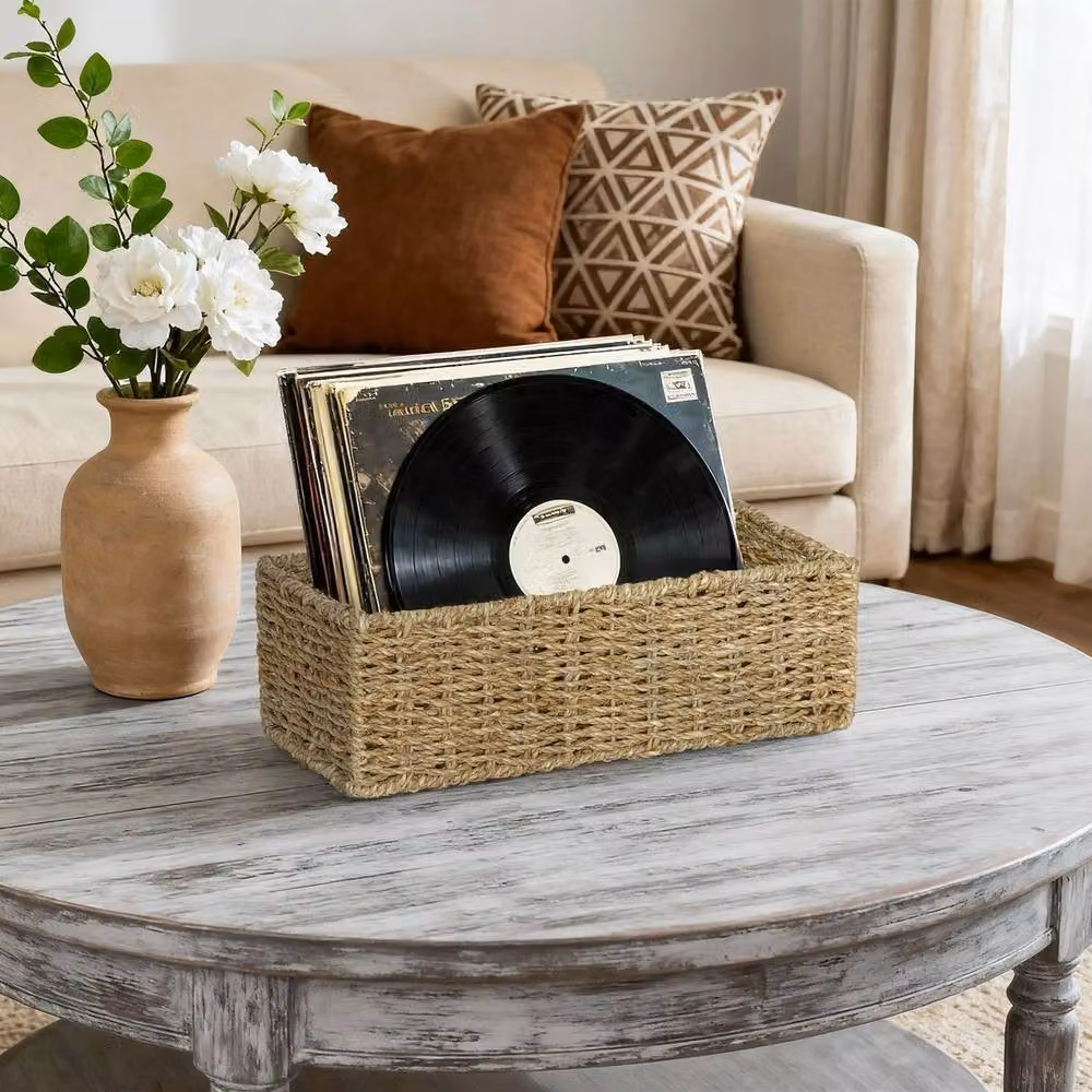 EONLION Brown Seagrass Wicker Open Weave Space-saving Storage Basket W: 50 cm – 4