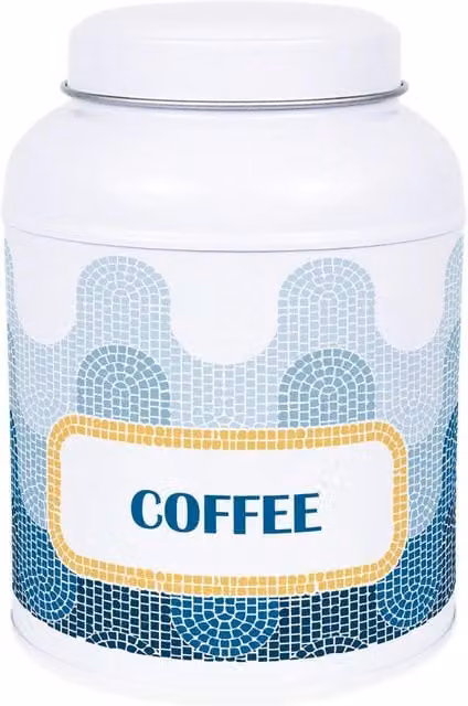 Purely Home Mosaic Waves Hot Chocolate Canister Metal Kitchen Storage Tin in Blue and White