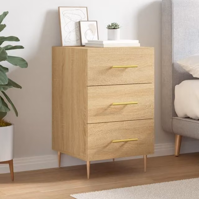 Berkfield Home Sonoma Oak Bedside Cabinet in Brown, W/D/H: 40 x 40 x 66 cm