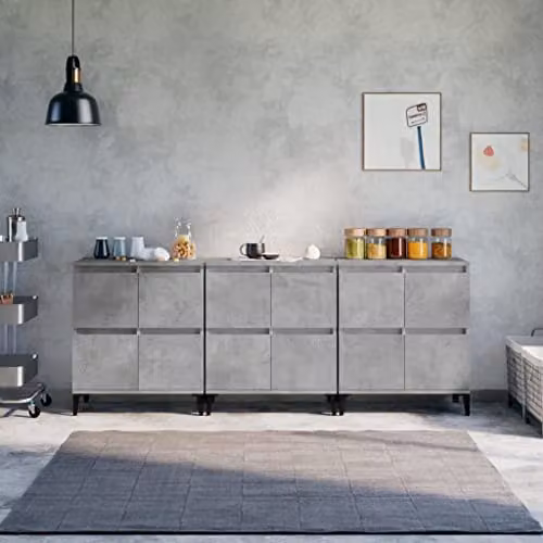 vidaXL Set of 3 Industrial Sideboards in Concrete Grey, W/D/H: 60 x 35 x 70 cm – 2