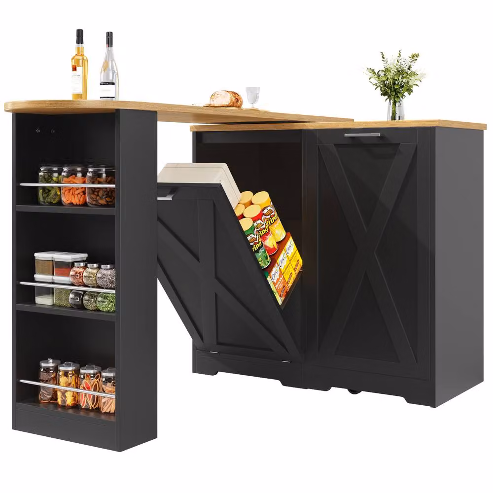 Rolipo 360 Rotating Modern Black Matt Kitchen Island and Sideboard Storage Cabinet – 8