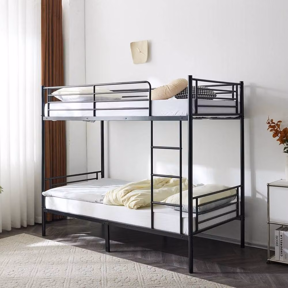 NESTLUNE Metal Two-Level Bunk Bed in Black with Ladder, W/D/H: 190 x 90 x 165 cm – 3