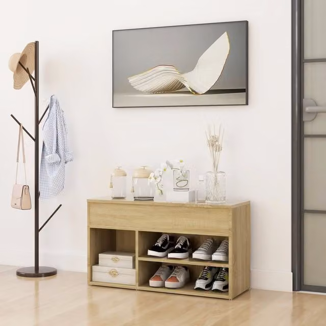 Berkfield Home Shoe Bench in Sonoma Oak Brown, W/D/H: 80 x 30 x 45 cm – 1