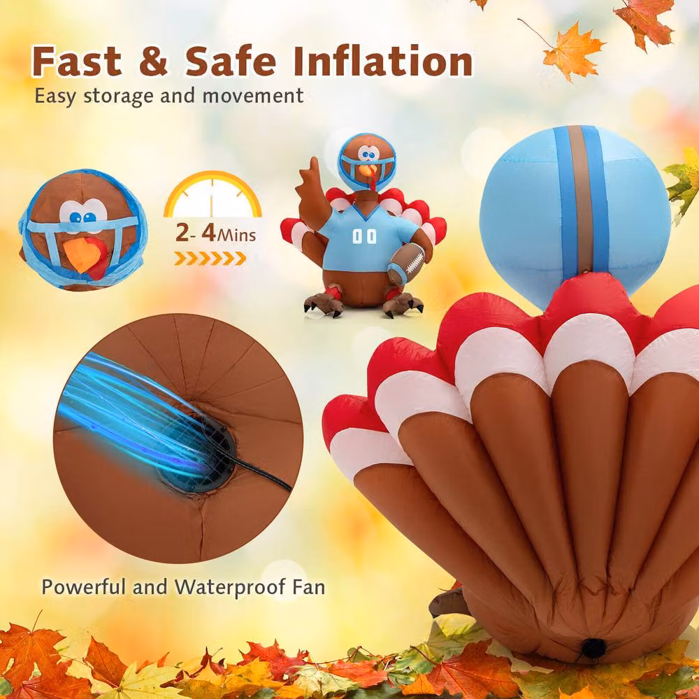 Costway Inflatable Turkey Rugby Player Blow-up Thanksgiving Decoration, Multicolour, Height: 152.4 cm – 5