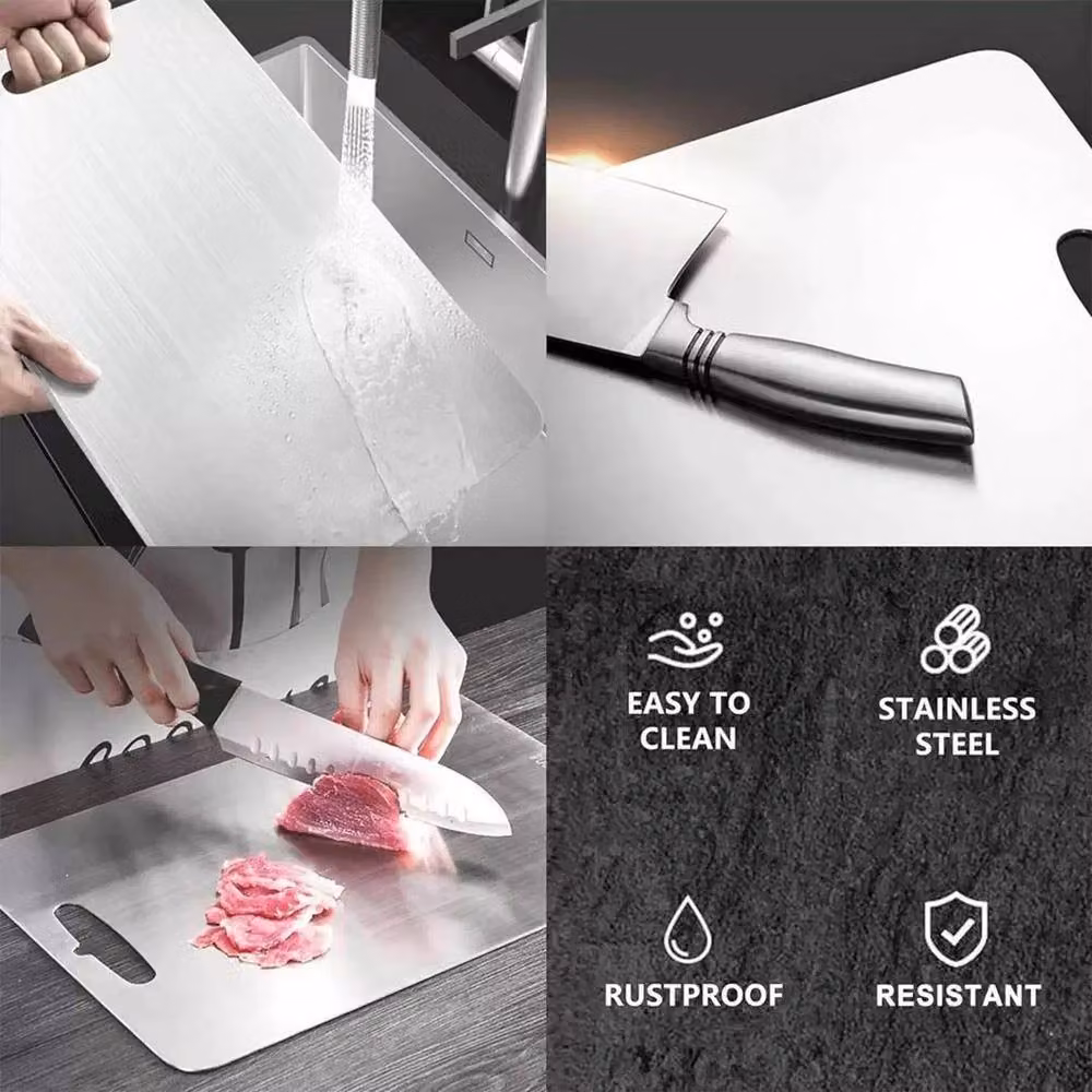 PAWNORA Set of 3 Reversible Rectangular Double-Sided Stainless Steel and Plastic Chopping Boards in Silver – 5