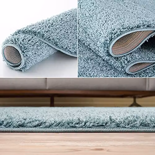 THE RUGS Round Shaggy High Pile Rug, Duck Egg Blue, Diameter: 120 cm – 4