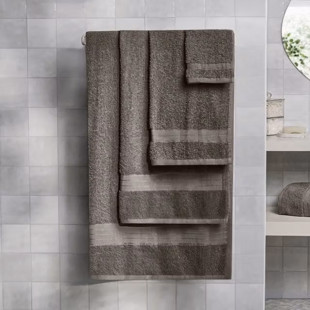 OHS 10 Pack of Fluffy 100% Cotton Grey Bathroom Hand Towels – 1