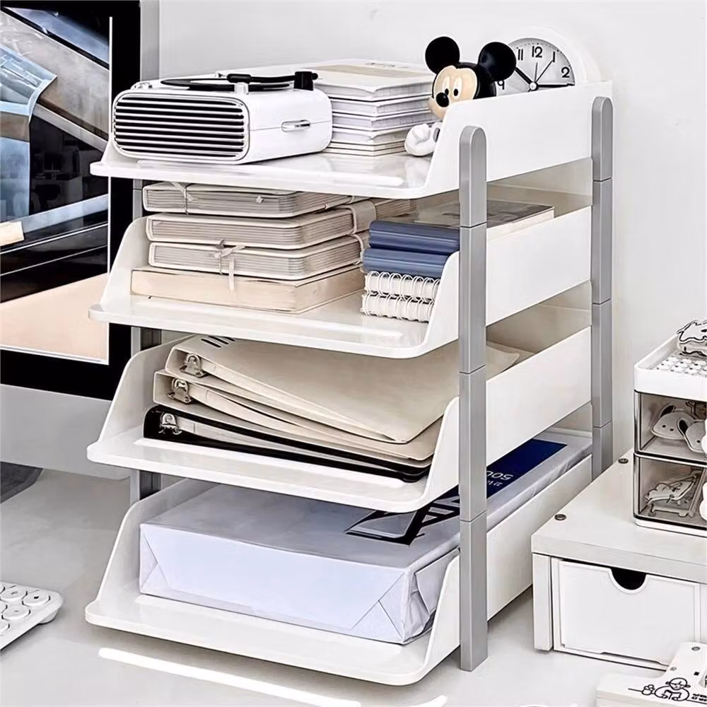Nordara 4 Tier A4 Desk Organiser Filing Trays and Paper Document Holder, White, W: 37.5 cm, D: 33.5 cm – 3