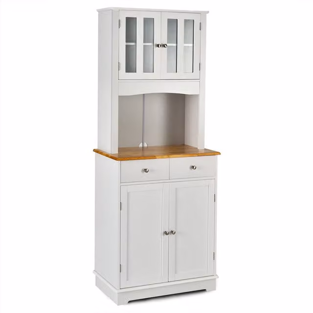 Costway Tall Kitchen Pantry Storage Cabinet with Glass Doors and Drawers in White