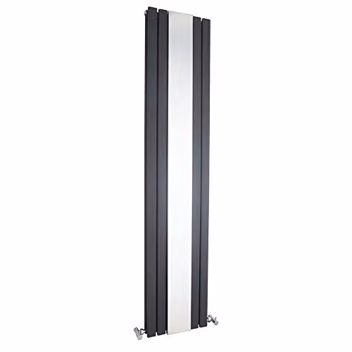 Hudson Reed HLA84 Sloane Modern Vertical Double Panel Designer Bathroom Radiator with Mirror, Anthracite, H: 180 cm x W: 38.1 cm