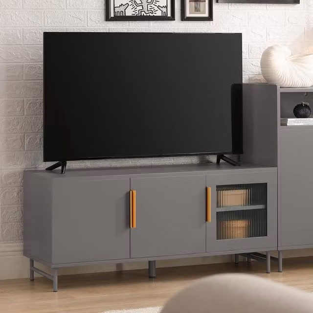 SoBuy Lynex Modern Grey TV Cabinet with Glass and MDF Media Compartments