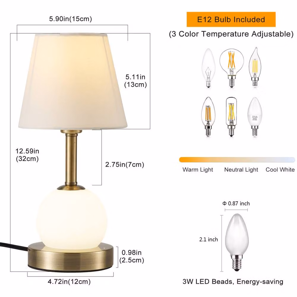 NIVOR Modern LED Table Lamp in White and Gold with Bulb Included, Height: 32 cm – 2