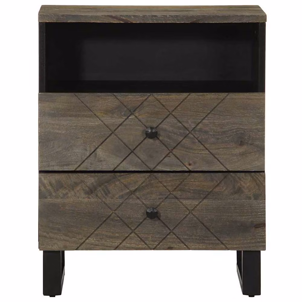 Berkfield Home Black Mango Wood Bedside Cabinet W/D/H: 50 x 33 x 62 cm – 2