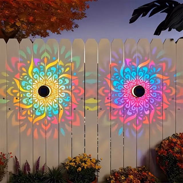 Quipulse 2 Pack Solar Mandala LED Decorative Wall Lights in Black