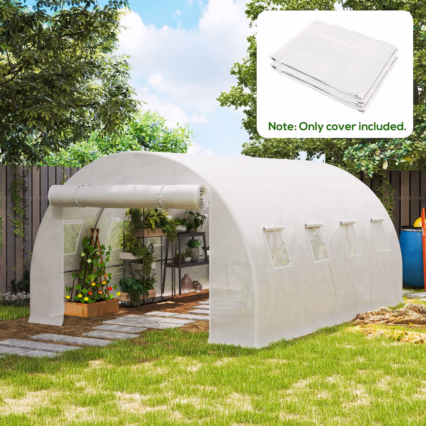 Outsunny White PE Greenhouse Replacement Cover for Walk-in Tunnel Gardens, W 4 m x D 3 m x H 2 m – 2