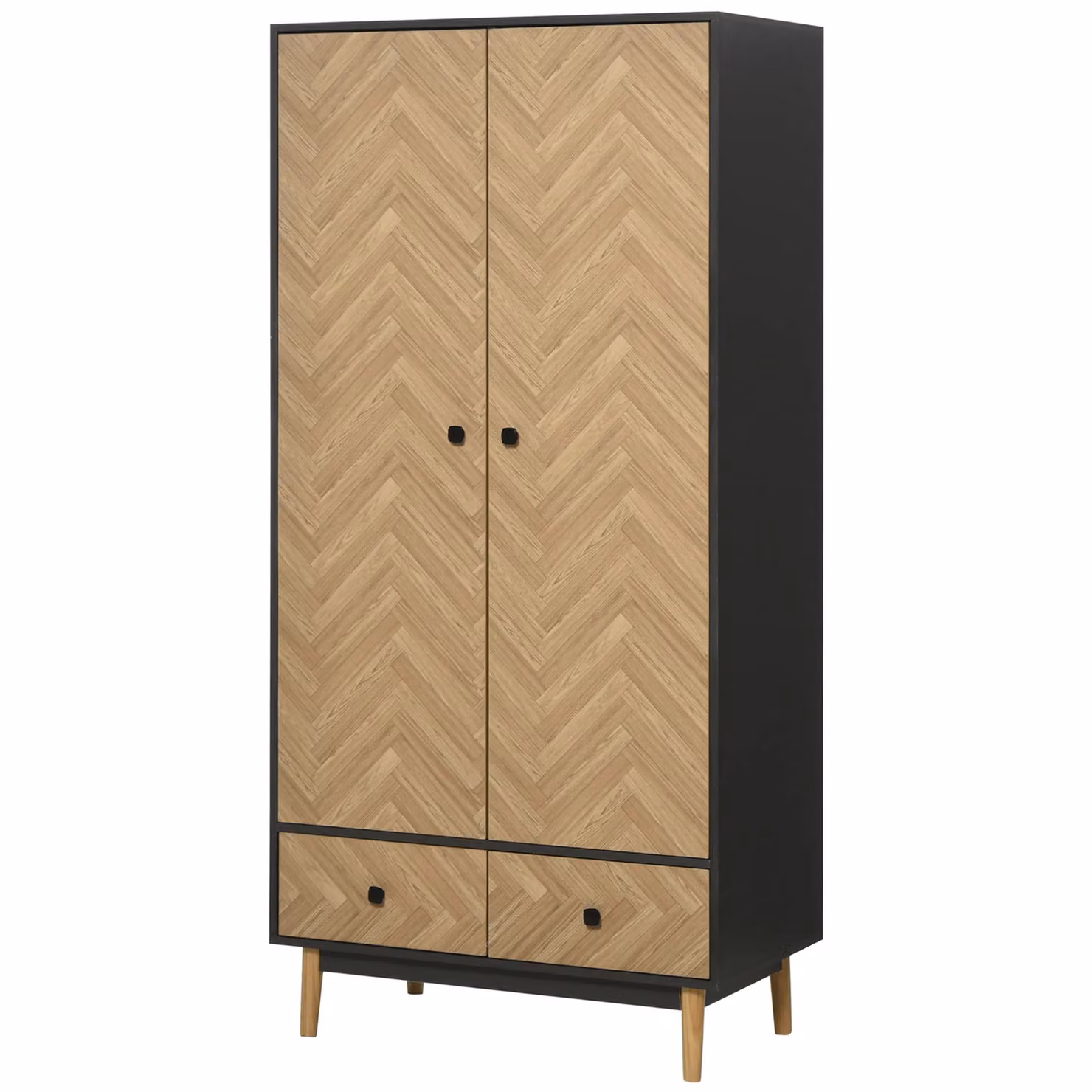 HOMCOM Modern Freestanding Wardrobe Cabinet with Internal Shelves, Hanging Rod and 2 Drawers in Grey and Brown – 3