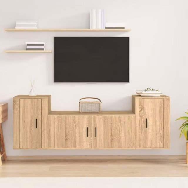 Berkfield Home 3 Piece Sonoma Oak TV Cabinet Set in Brown – 1