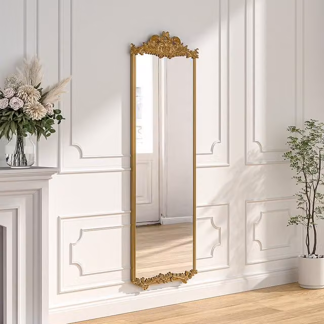 Livingandhome Vintage Gold Arched Carved Metal Frame Wall Mirror