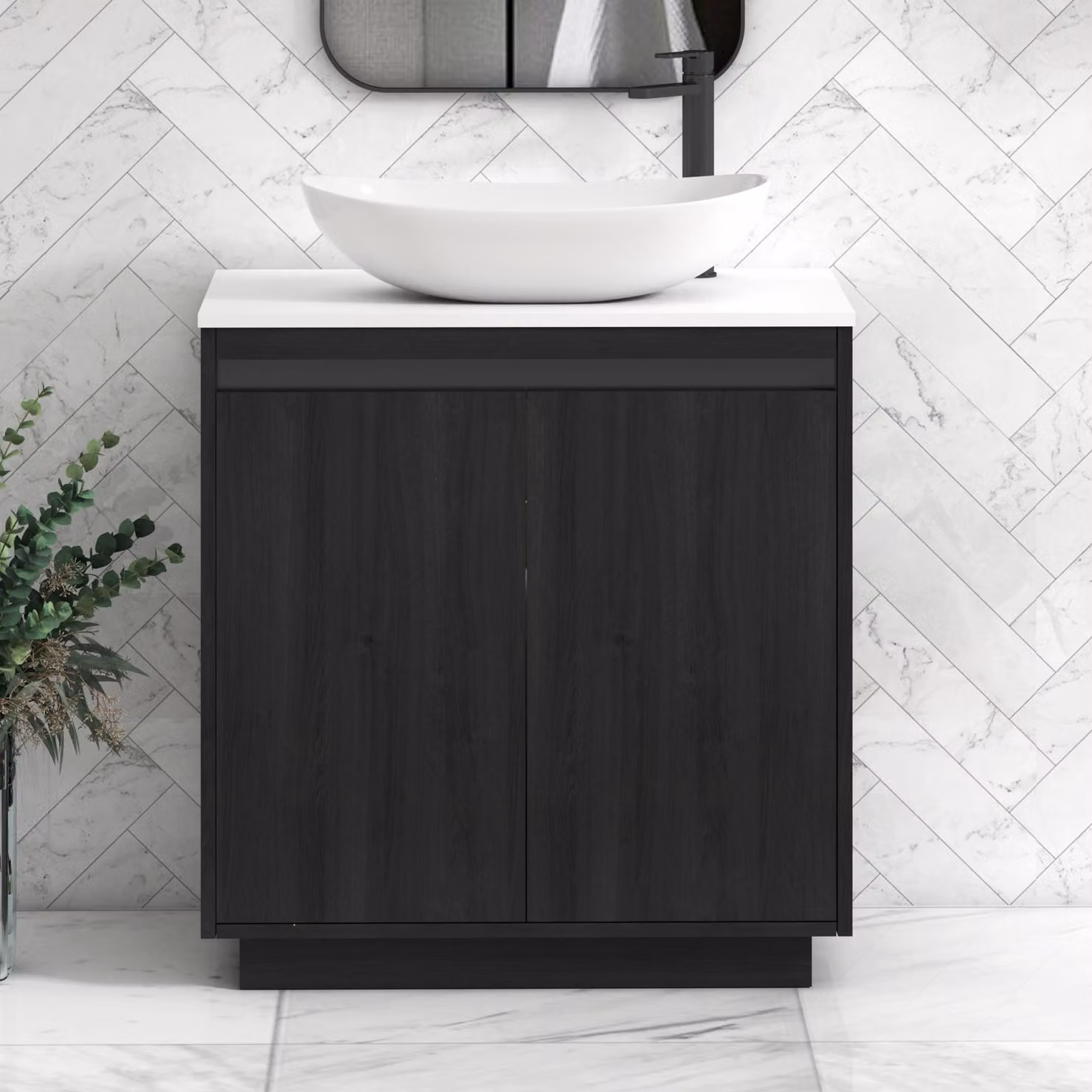 Royal Bathrooms Orion 800mm Hale Floor Standing Vanity Unit with Cesar Basin and Black Accent Trim, White and Black