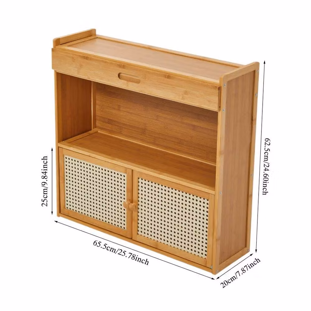 EONLION Bamboo and Rattan Desktop Storage Cabinet in Brown, Width: 100 cm – 2