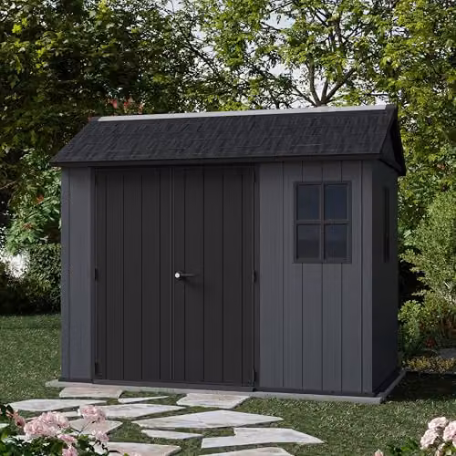 Keter Newton Plus Shed in Anthracite Grey with Wood-Effect Resin, Modular Outdoor Storage with Windows and Side Vent, W/D/H: 287 x 246 x 223 cm – 3