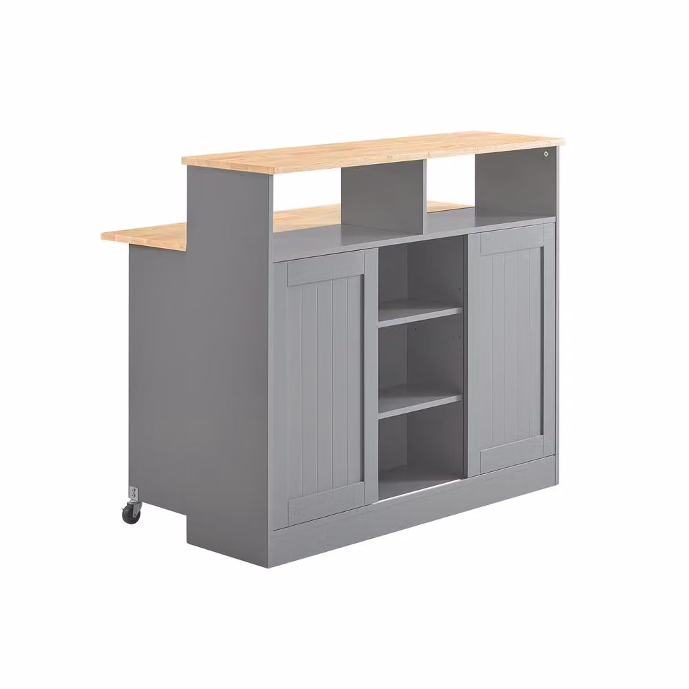 SoBuy Expandable Country House Style Kitchen Island with Sliding Doors in Grey Matt Wood Finish – 2