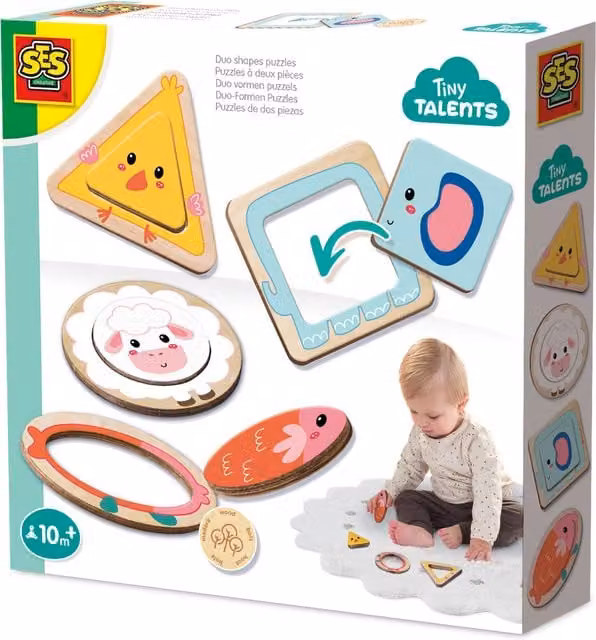 SES Duo Shapes Wooden Animal Knob Inset Puzzles, Multicolour