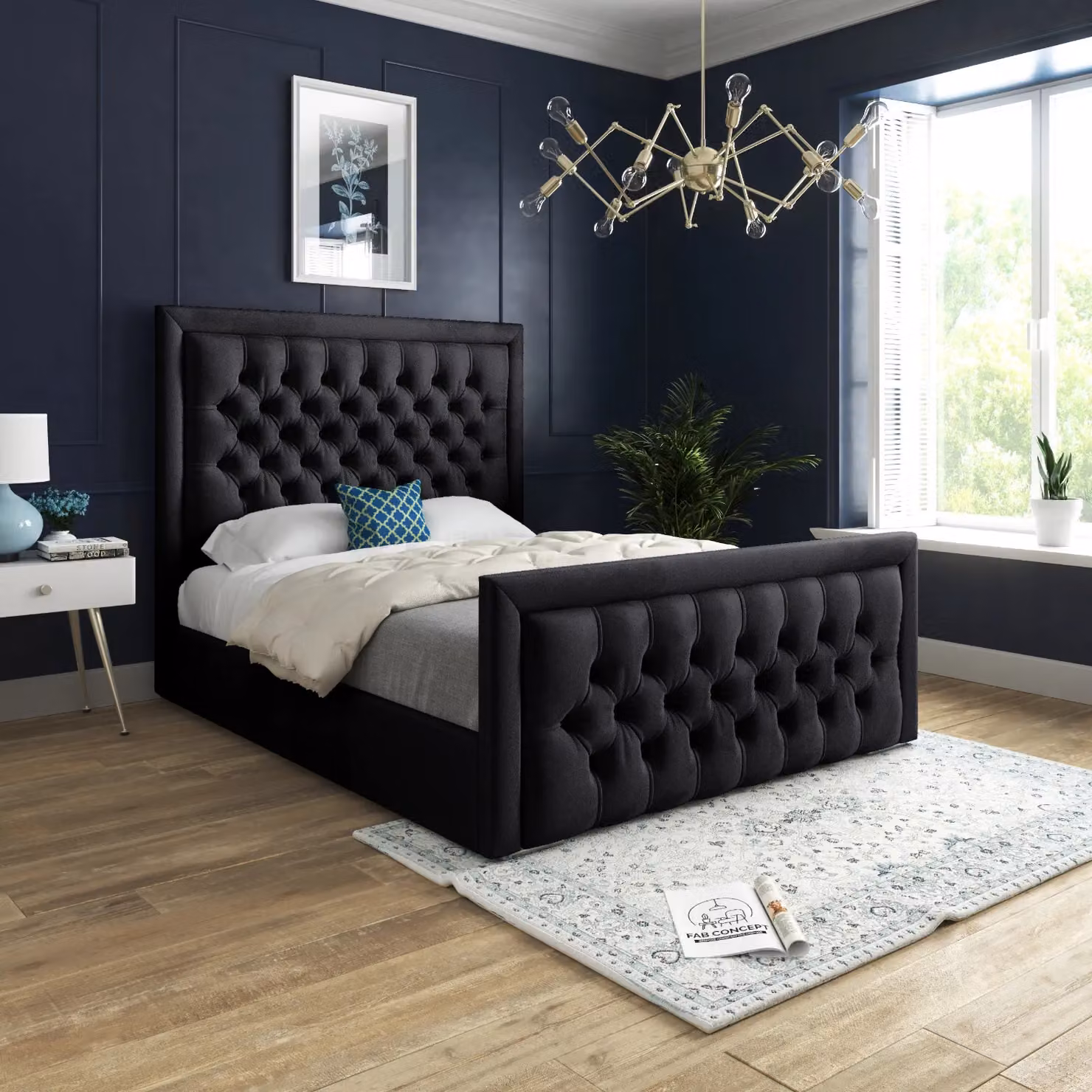 Casani Modern Upholstered Velvet Bed Frame in Black, W/D/H: 90 x 190 x 137 cm – 2