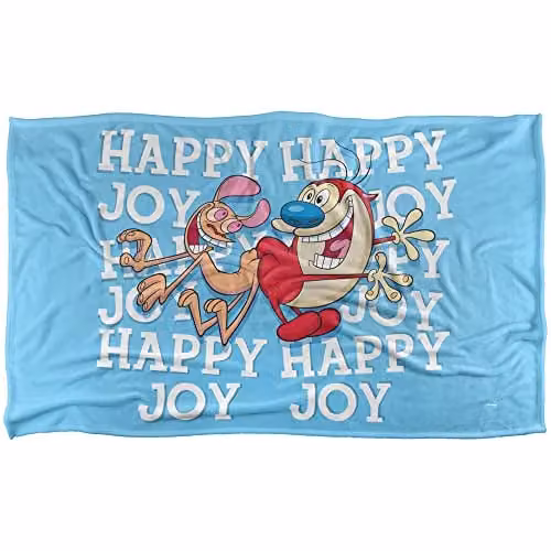 Ren and Stimpy Happy Happy Joy Joy Super Soft Silky Touch Fleece Throw Blanket, Multicolour, W/D/H: 91 x 147 cm – 1