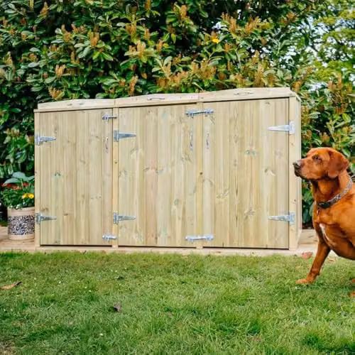 Buttercup Farm Shireburn Triple Wheelie Bin Store in Natural Brown, W: 203 cm, D: 80.4 cm, H: 120 cm – 1