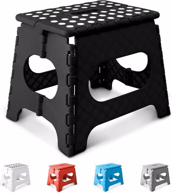 Keplin Heavy Duty Folding Step Stool, Black Plastic Non-Slip Footstool