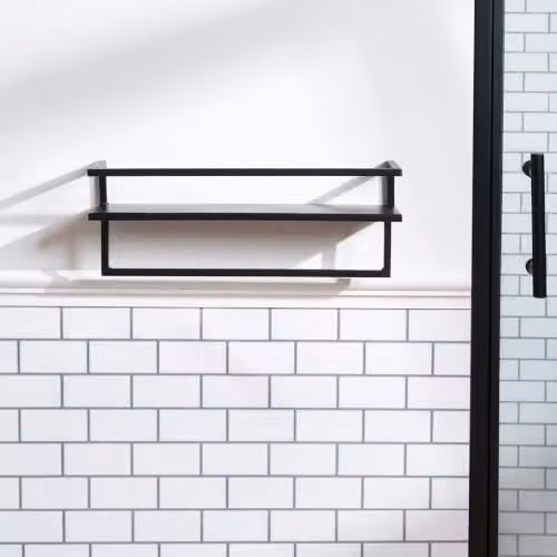 OHS 2 Tier Wall Mounted Towel Rail with Shelf, Black, W/D/H: 45 x 12 x 15 cm – 3