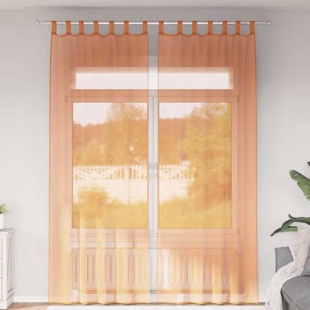 Berkfield Home Voile Fabric Panel Curtains with Rod Pockets, 2 Pack, Brown and Orange – 1