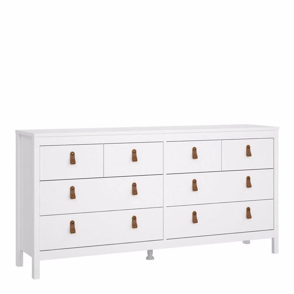 Wyld Haus Wildberry 8 Drawer Wooden Dresser in Matt White with Brown Leather Handles, W/D/H: 79.7 x 38.4 x 79.7 cm – 2