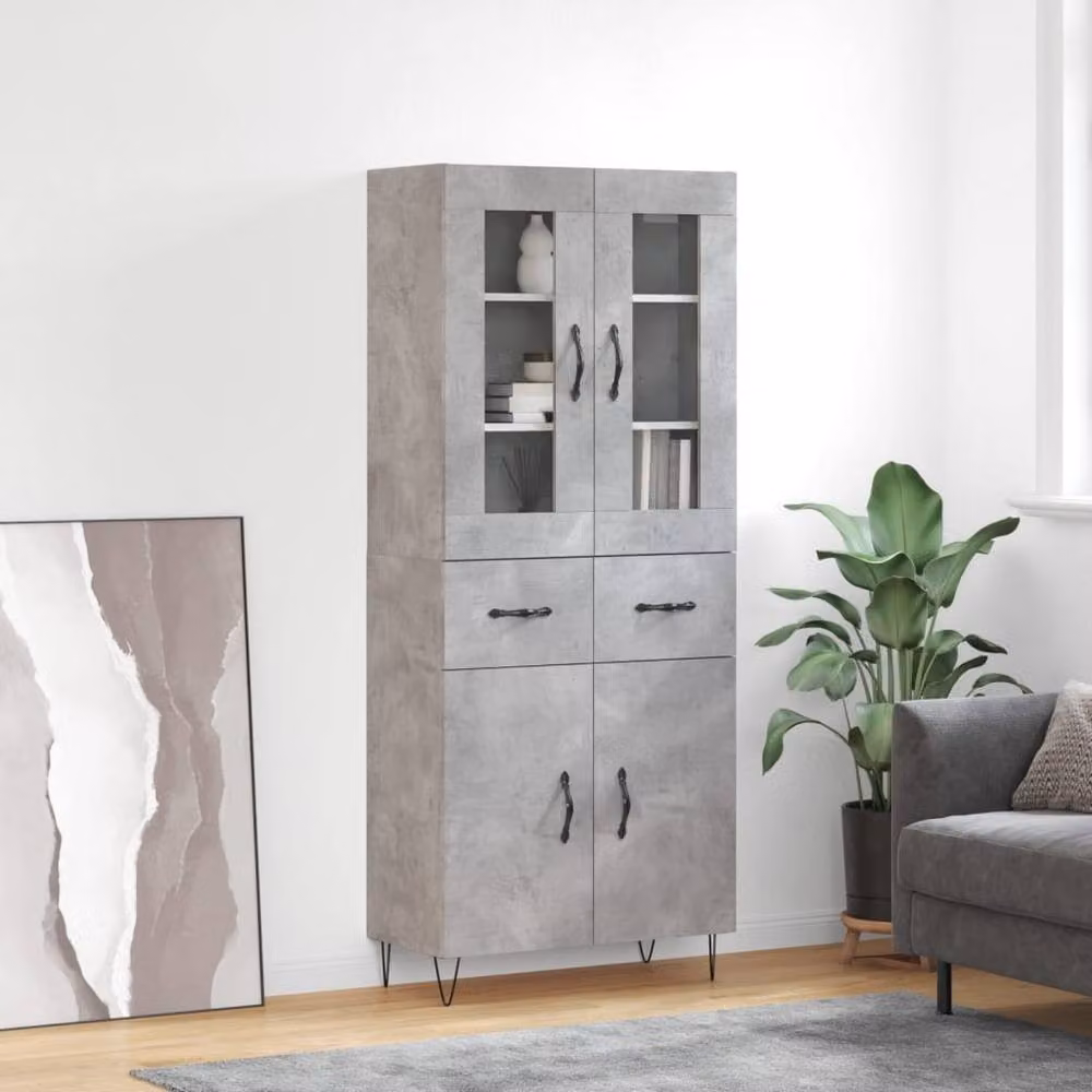 Berkfield Home Industrial Highboard in Concrete Grey, W/D/H: 69.5 x 34 x 180 cm – 2