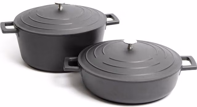 MasterClass Cast Aluminium Non-Stick Shallow Casserole Set, Black, 28cm (4L and 5L)