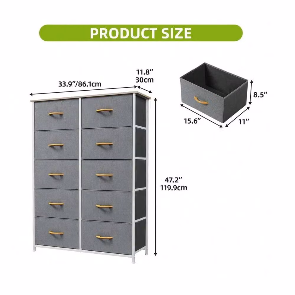 VOGREX 10 Drawer Bedroom Storage Chest with Grey Steel Frame in Dark Grey – 5
