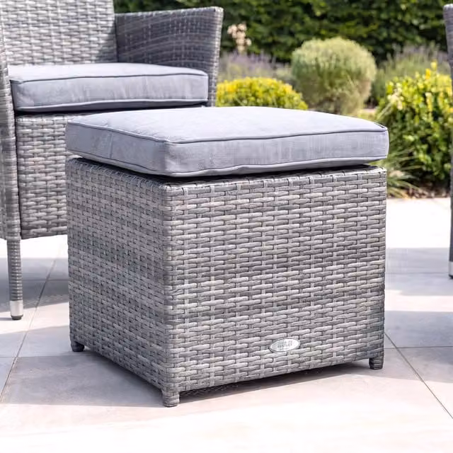 Charles Bentley Pair of Grey Polyrattan Garden Footstools with Removable Weather-Resistant Cushions