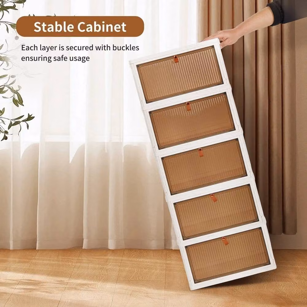 NESTLUNE 5 Tier Foldable Wardrobe Storage Organiser in White and Transparent, W: 100 cm, D: 15 cm, H: 15 cm – 3