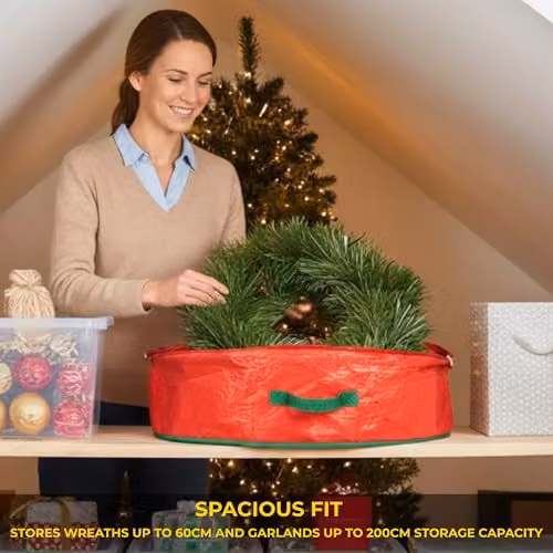 Shatchi Christmas Wreath and Garland Storage Bag in Red, W/D/H: 60 x 20 x 20 cm – 4